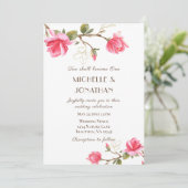 コーラル ピンク ゴールド マグノリア フラワーのクリスチャン ウェディング 招待状 (スタンド正面)