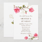 コーラル ピンク ゴールド マグノリア フラワーのクリスチャン ウェディング 招待状 (正面/裏面)