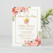 コーラル フローラル ゴールド ブライダル シャワー ティーパーティー 招待状 (スタンド正面)