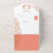コーラル フローラル ラスティック シック ウェディング オールインワン招待状 (外側)