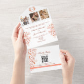 コーラル フローラル ラスティック シック ウェディング オールインワン招待状 (貼ってはがせる)