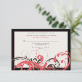 コーラル、ブラウン、ブラックの花柄 ウェディング 返信カード (スタンド正面)