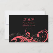 コーラル、ブラウン、ブラックの花柄 ウェディング 返信カード (裏面)