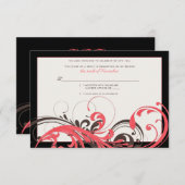コーラル、ブラウン、ブラックの花柄 ウェディング 返信カード (正面/裏面)