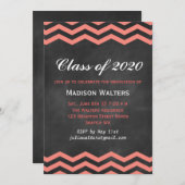 コーラル＆ブラックボード 卒業おめでとう 招待状 (正面/裏面)