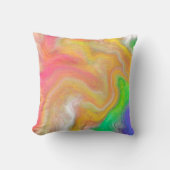 コーラル、ブルー、グリーン、ピンクの抽象芸術流体アート クッション (正面)