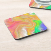 コーラル、ブルー、グリーン、ピンクの抽象芸術流体アート コースター (左側)