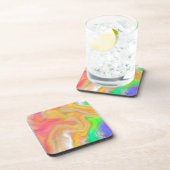 コーラル、ブルー、グリーン、ピンクの抽象芸術流体アート コースター (右側)