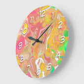 コーラル、ブルー、グリーン、ピンクの抽象芸術流体アート ラージ壁時計 (傾斜)