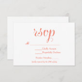 コーラル&ホワエレガントイシンプルトRSVP結婚のカード 出欠カード (正面/裏面)