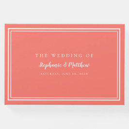 コーラル&ホワクラシックイトシンプルモダンシッ結婚クス ゲストブック