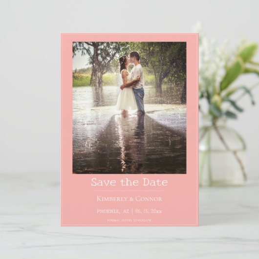 コーラル ミニマリスト モダン フォト セーブザデート (スタンド正面)