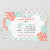 コーラル&ミント開花フローラベビーシャワー 招待状 (正面/裏面)