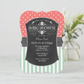 コーラル ミント 黒板 ストライプ ベビーシャワー 招待状 (スタンド正面)