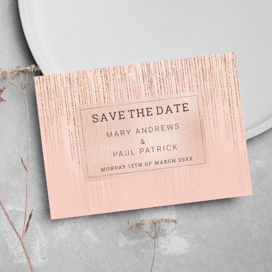 コーラル ローズゴールド グラデーション グリッター Save The Date セーブザデート