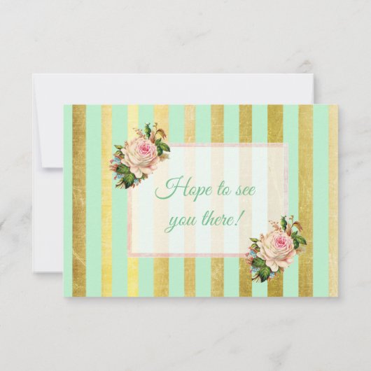 コーラル ローズ グリーン 花柄 ストライプ 結婚式 出席返信カード 出欠カード (裏面)
