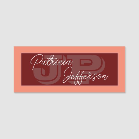 コーラル ローズ ダーク レッド モノグラム 手書き 名札 (正面)