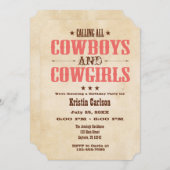 コーラル ヴィンテージ カウボーイ 誕生日 招待状 (正面/裏面)