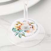 コーラル ヴィンテージ 水彩 フラワー ワイン グラス タグ (クローズアップ)