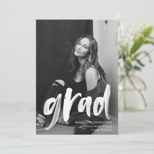 コーラル |抽象芸術ブラシストローク写真の卒業 案内状 (スタンド正面)