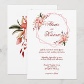 コーラル&赤面幾何学的フープ結婚式招待状 招待状 (正面/裏面)