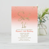 コーラル&金ゴールドモダングラムスウィート16バースデーパーティー 招待状 (スタンド正面)