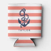コーラ航海のルストライプいかり&ネイビーパーソナライズされた 缶クーラー (正面)