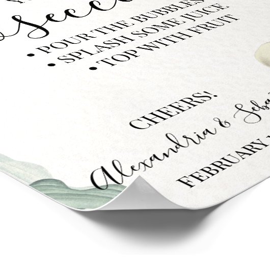 コーラ・リリーを飾ったプロセッコのブライズシャワーサイン ポスター (角)