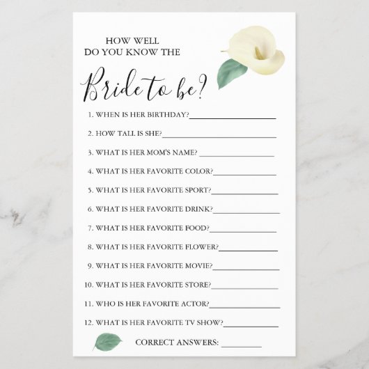 コーラ・リリー 結婚式のゲームカードどれくらい知ってる？ チラシ (正面)