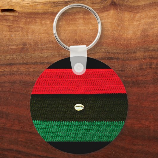 コーリーシェルレッドブラックアンドグリーンクロシェプリントオン キーホルダー (正面)