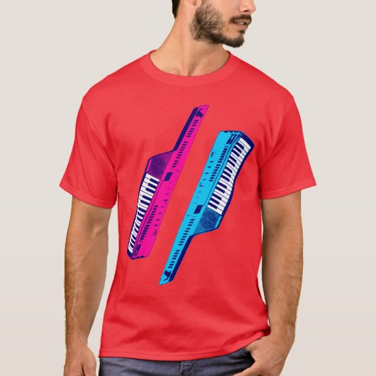 コーリータイガー 80年代レトロ キーター ピンク&ブルー Tシャツ (正面)
