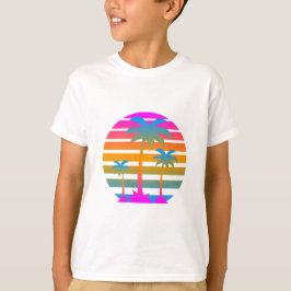 コーリー タイガー レトロ サンセット パームツリー Tシャツ