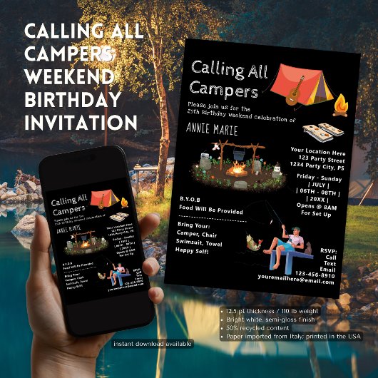 コールオールキャンパーズウィークエンド誕生日招待状 招待状