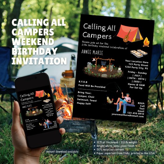 コールオールキャンパーズウィークエンド誕生日 招待状