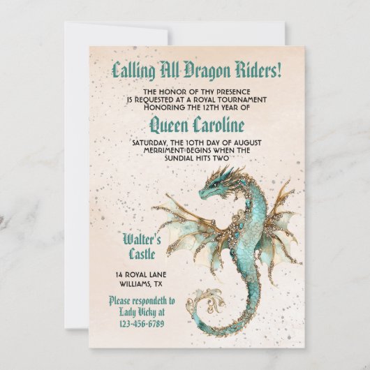 コールオールドラゴンライダー誕生日招待状 招待状 (正面)