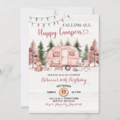 コールオールハッピーキャンパーズピンクキャンパーバン誕生日 招待状 (正面)