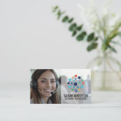コールセンターのスタッフが笑顔 | Network Corp ロゴ 名刺 (スタンド正面)