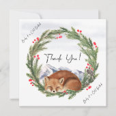 コールドアウトウッドランドキツネ冬季ベビーシャワー サンキューカード (正面)