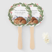 コールドアウトウッドランドキツネ冬季ベビーシャワー ハンドファン (正面&裏面)