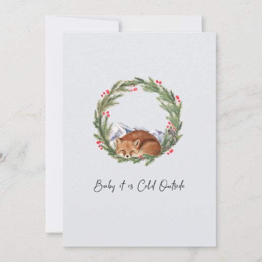 コールドアウトウッドランドキツネ冬季ベビーシャワー 招待状 (裏面)