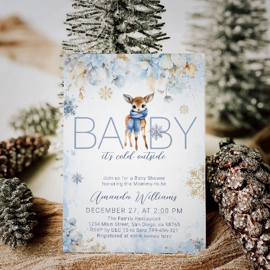コールドアウトサイドディアウィンター男の赤ちゃんシャワー 招待状