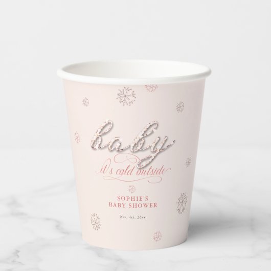 コールドアウトスノーフレークグリッター冬季ベビーシャワー 紙コップ (正面)