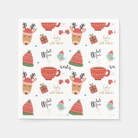 コールドウィンタークリスマス素朴クラフトホリデーパーティー スタンダードカクテルナプキン (正面)