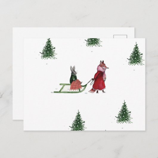 コールドウィンターデイイラストレーションホリデイ ポストカード (正面/裏面)
