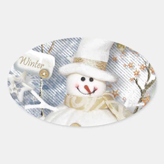 コールドウィンター雪だるま 楕円形シール (正面)