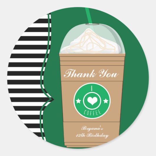 コールドコーヒーラップ誕生日パーティー好意ステッカー ラウンドシール (正面)