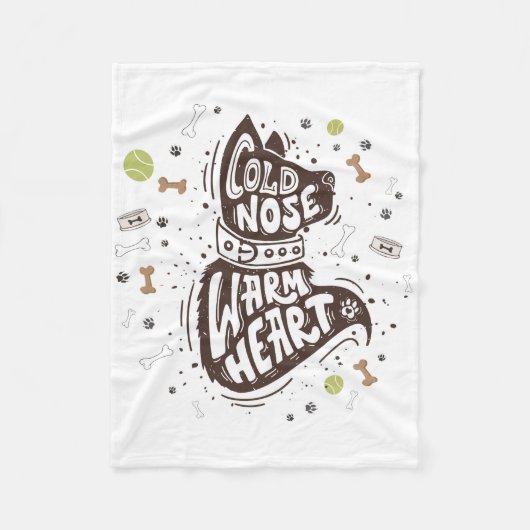 コールドノーズ暖かいハート フリースブランケット (正面)