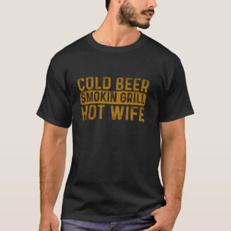コールドビール喫煙グリルホットマザイ夫妻Bbq J Tシャツ