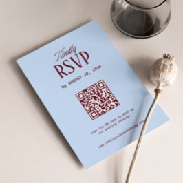 コールドブルーとバーガンディーの結婚式RSVPカードQRコード エンクロージャーカード
