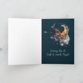 コールドロンおもしろいヴィンテージ怖いほうき魔女ハロウィーン カード (内部)